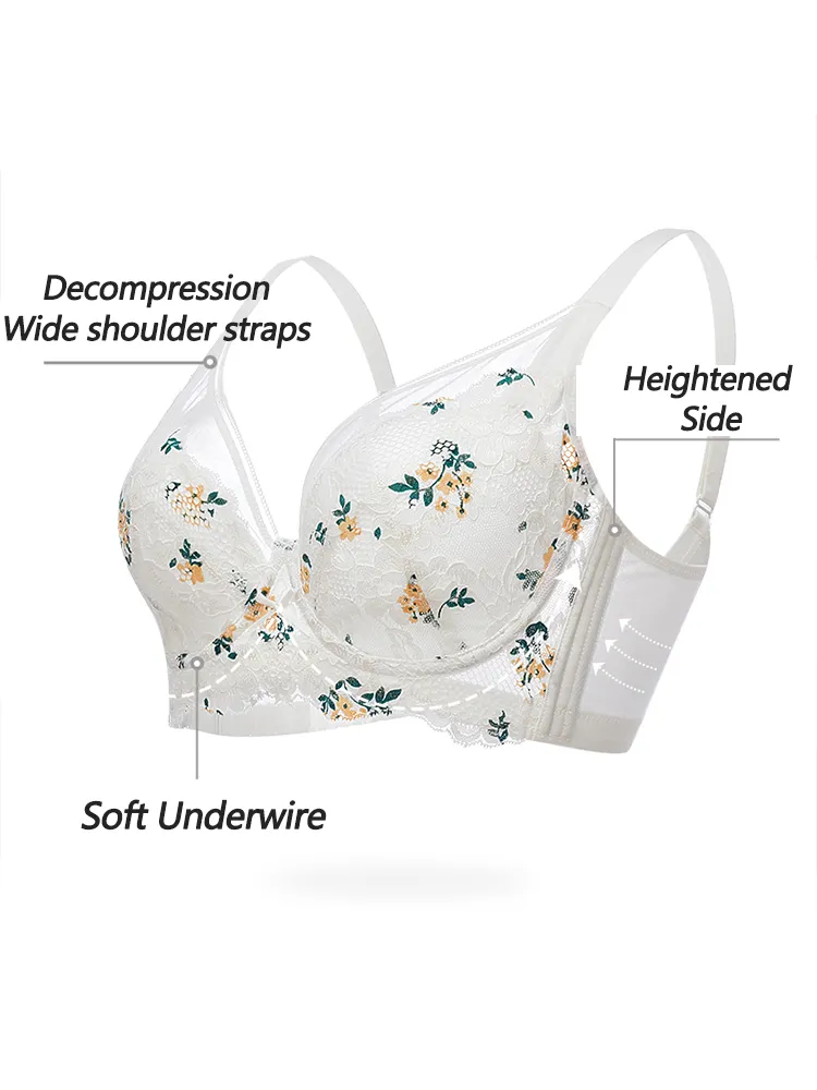 Floral Pattern Thin Side Support Minimizer Bra