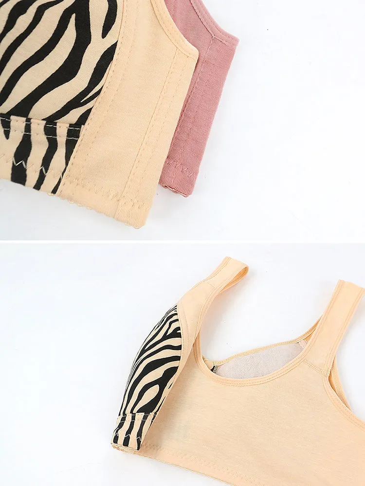 Front Snap Button Trendy Plus Size Zebra Print  Wireless Bra