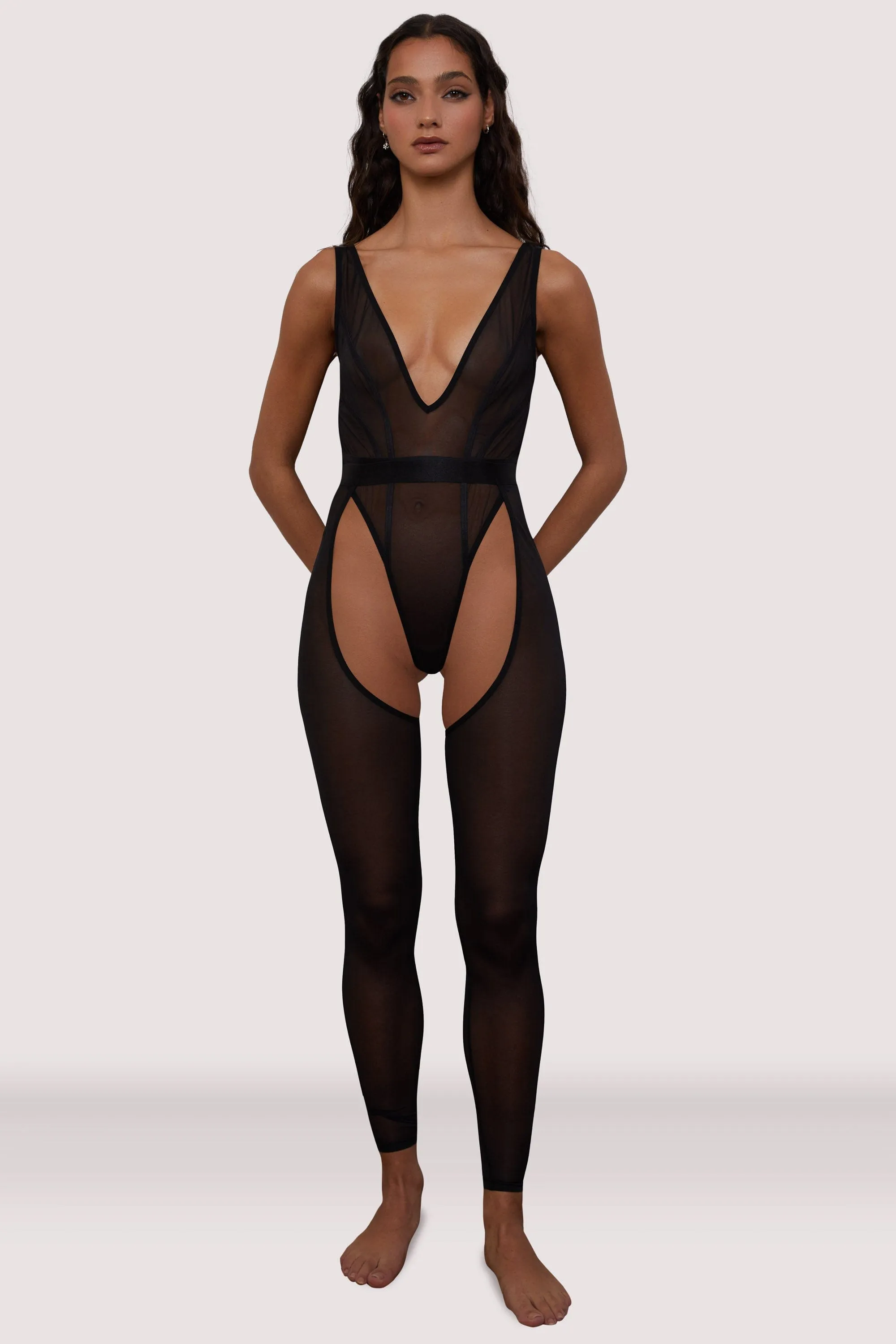 Gigi Black Mesh Festival Catsuit