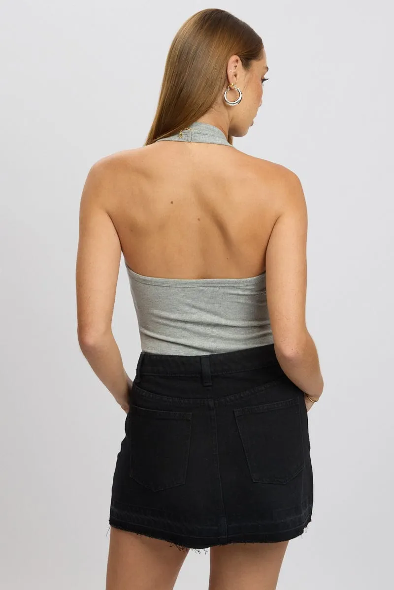 Grey Halter Bodysuit Rib
