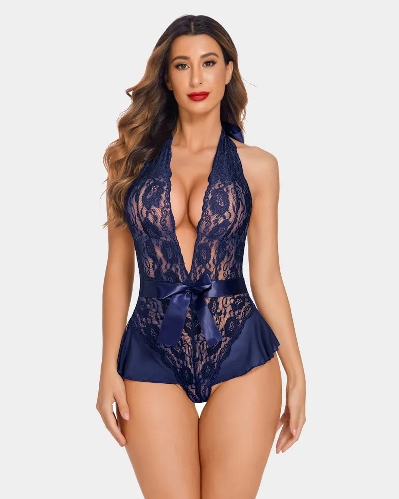 Halter V Neck One Piece Lingerie