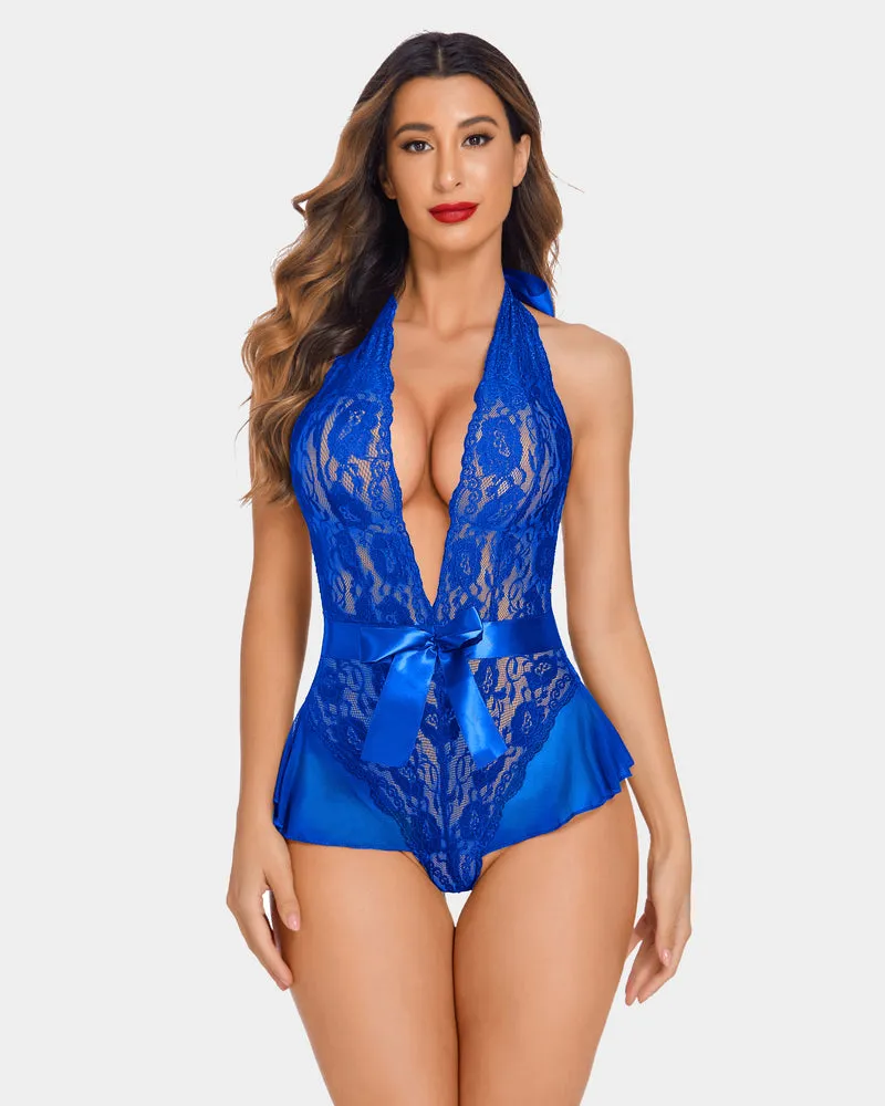 Halter V Neck One Piece Lingerie