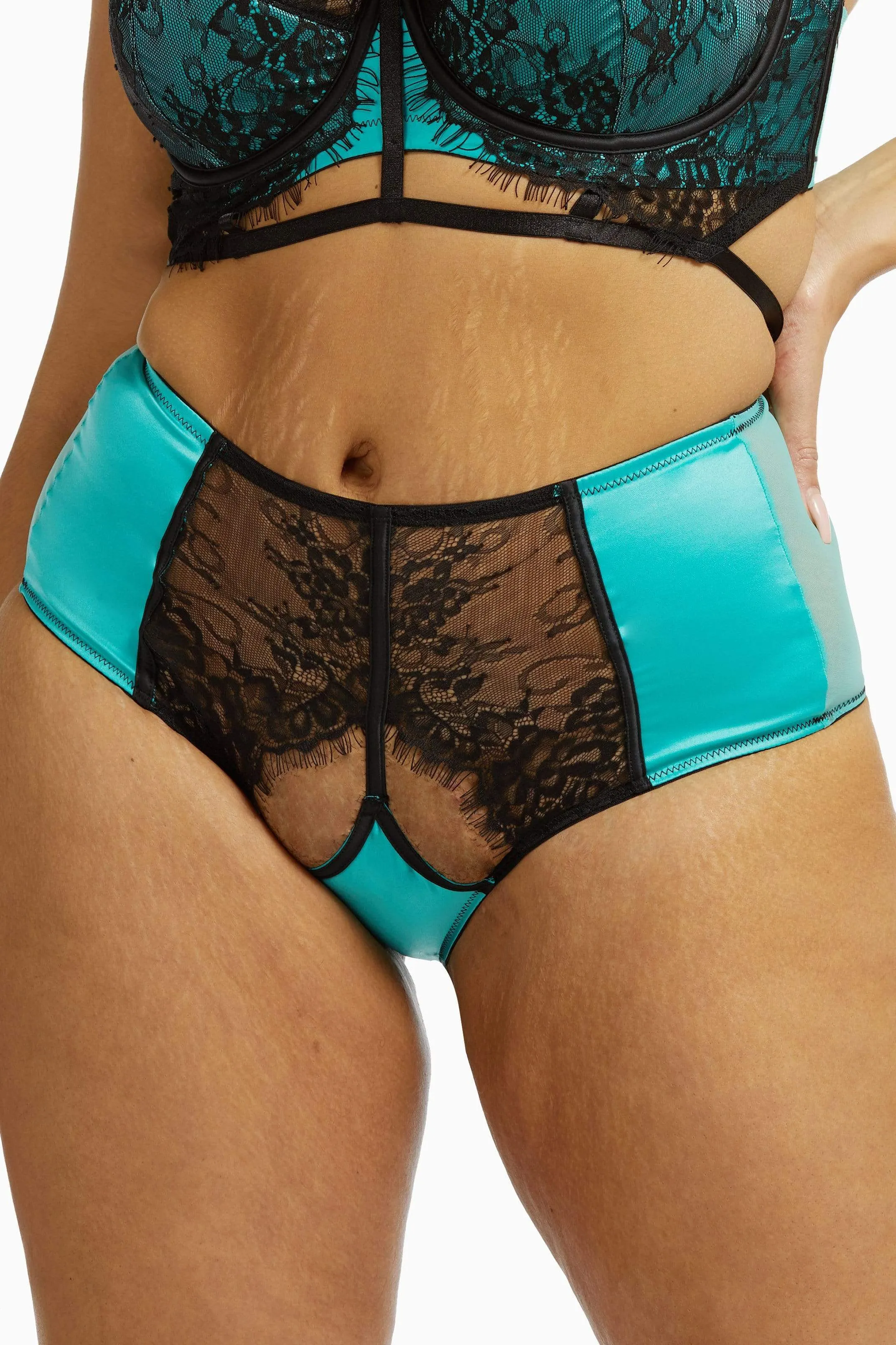 Henrietta Teal Lace Overlay High Waist Brief