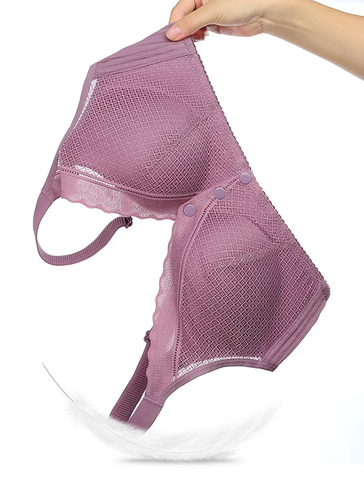 High Stretch Lace Front Button Wireless Bra
