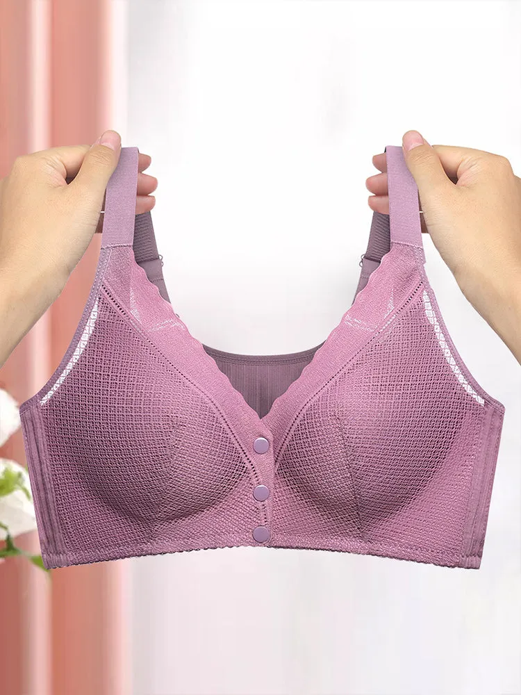 High Stretch Lace Front Button Wireless Bra
