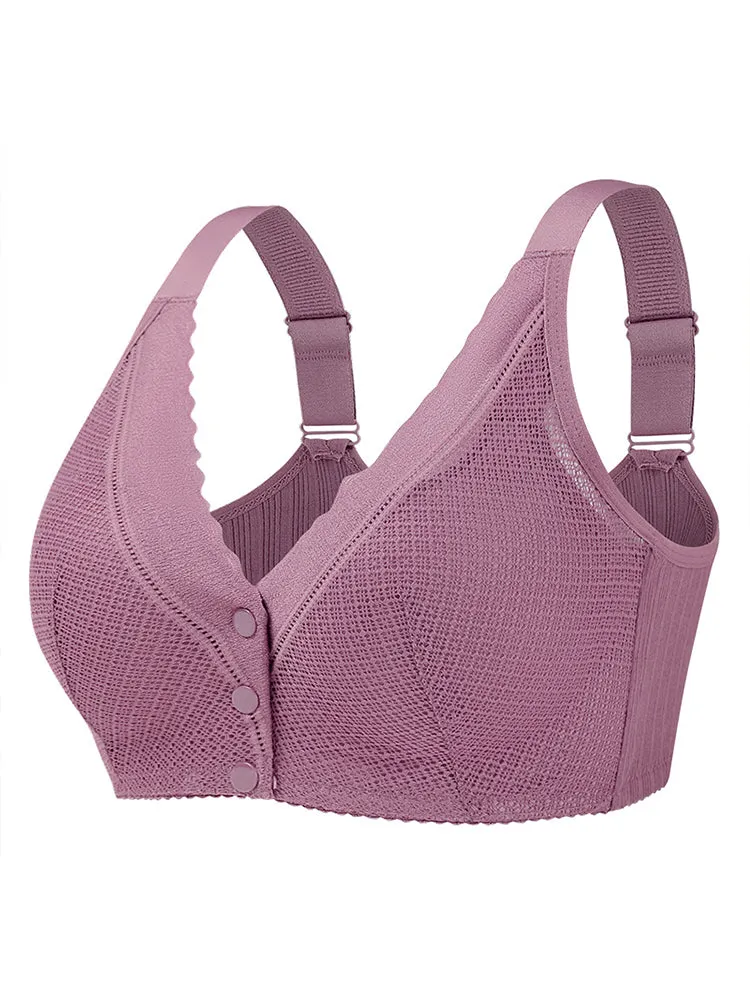 High Stretch Lace Front Button Wireless Bra