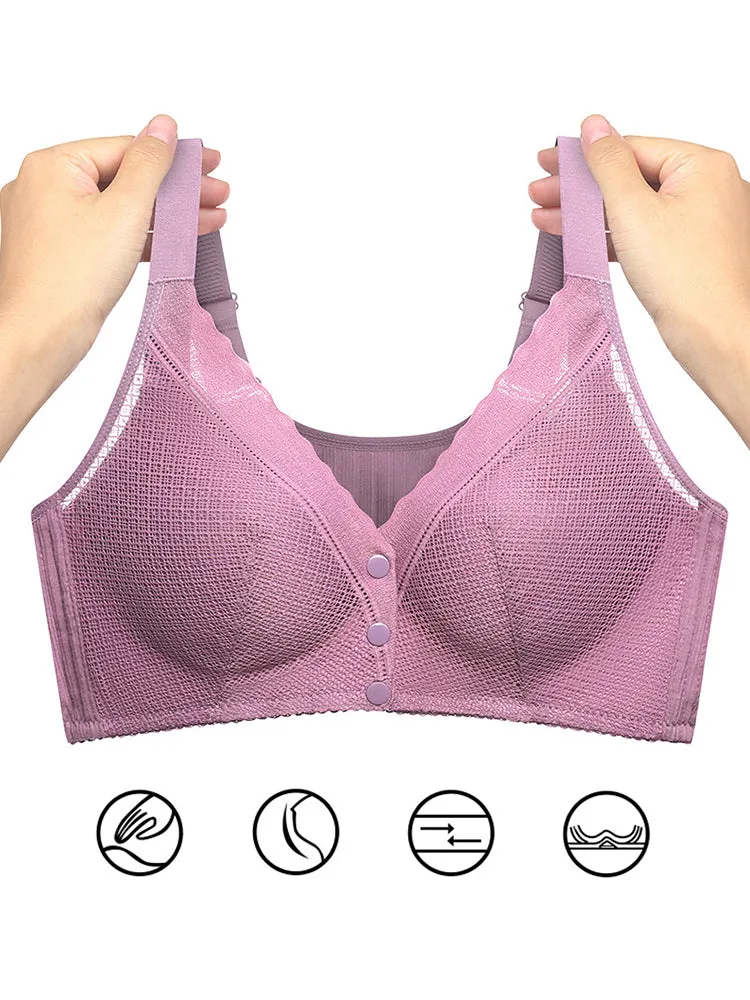 High Stretch Lace Front Button Wireless Bra