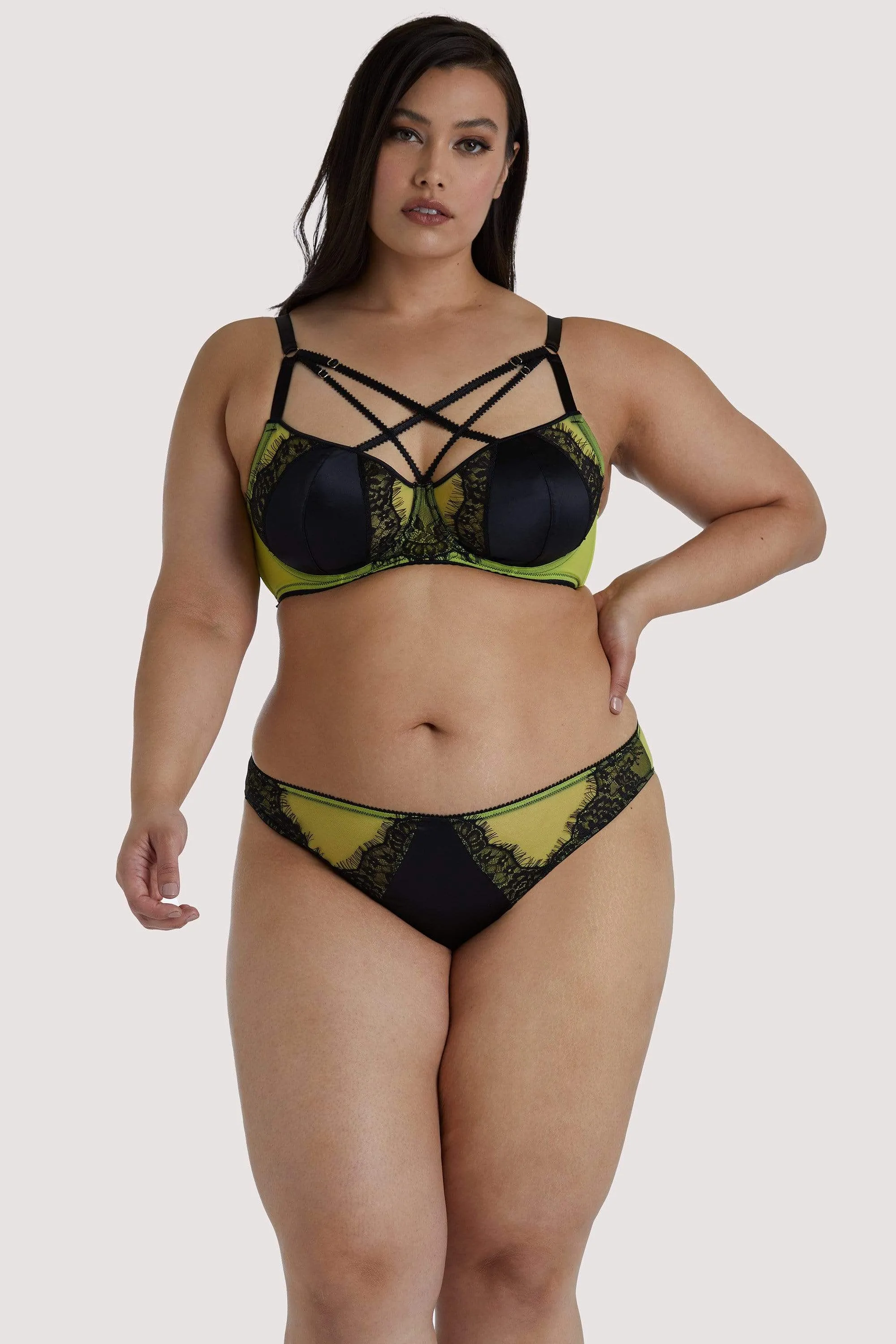 Indigo Lime Satin and Lace Picot Brief