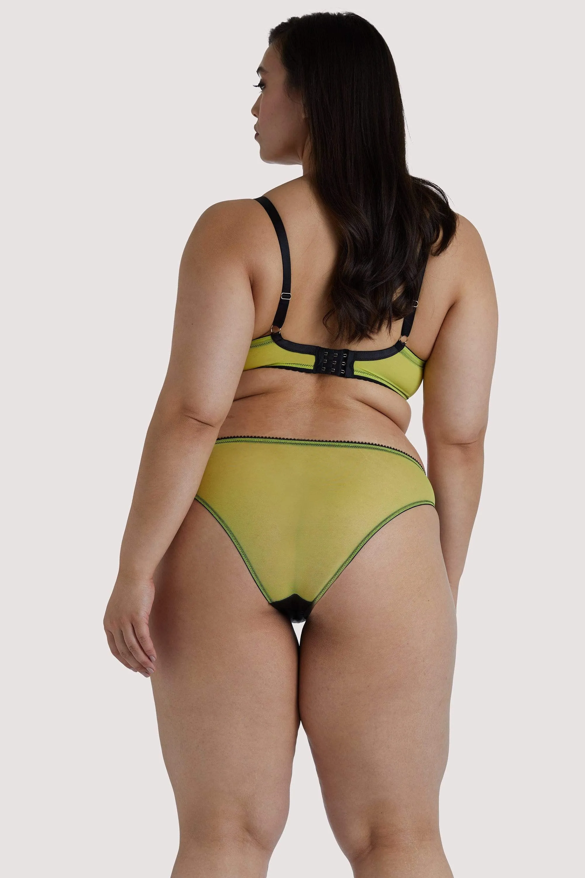 Indigo Lime Satin and Lace Picot Brief