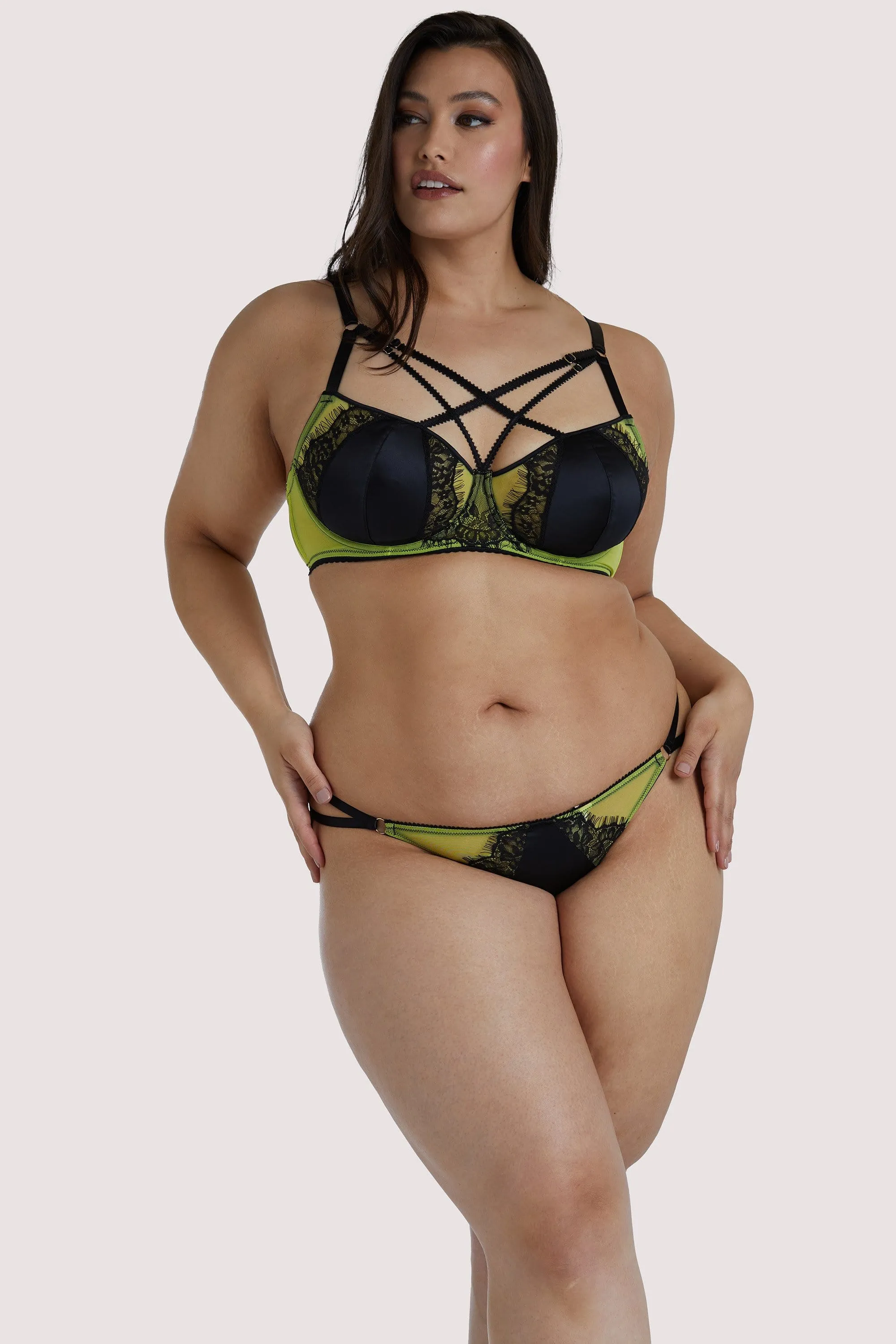 Indigo Lime Strappy Picot Plunge Bra