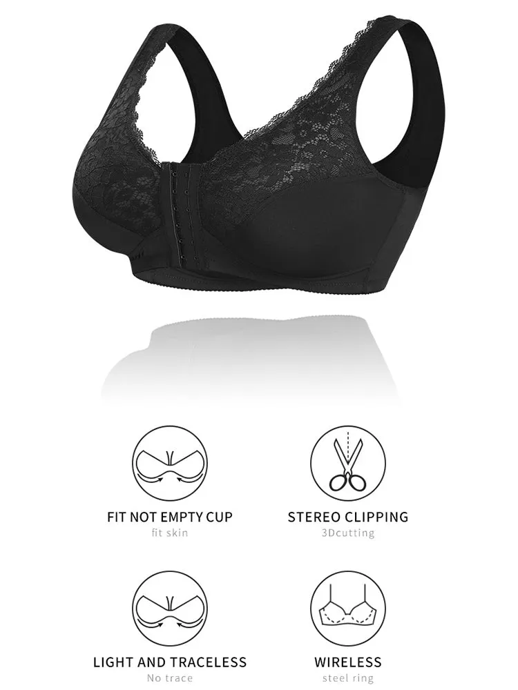 Lace Floral Wireless Magic Lift Front Closure Bras