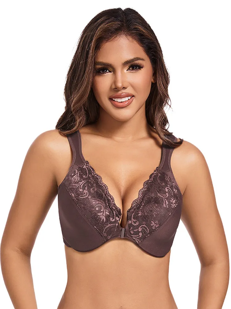 Lace Front Closure Underwire Full-Coverage Bra