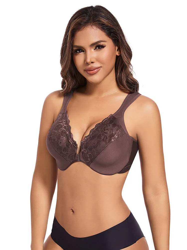 Lace Front Closure Underwire Full-Coverage Bra