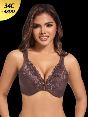 Lace Front Closure Underwire Full-Coverage Bra
