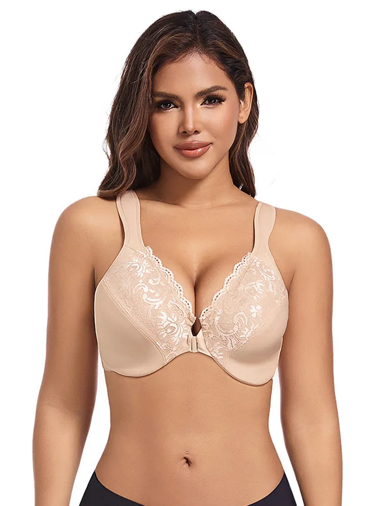 Lace Front Closure Underwire Full-Coverage Bra
