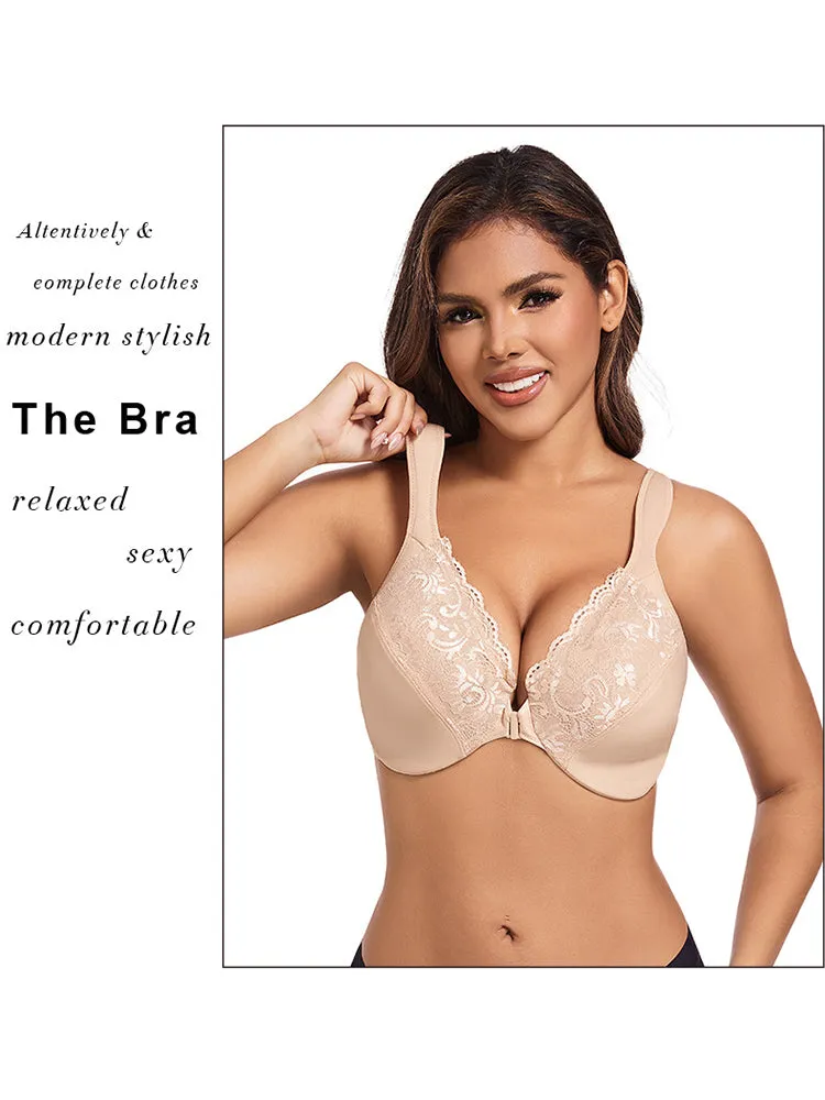Lace Front Closure Underwire Full-Coverage Bra
