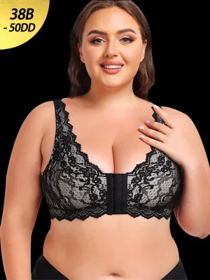 Lace Full Coverage Plus Size  Wireless Bra