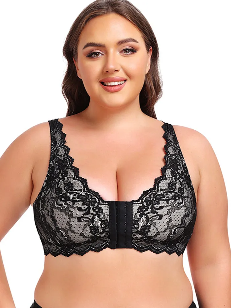 Lace Full Coverage Plus Size  Wireless Bra