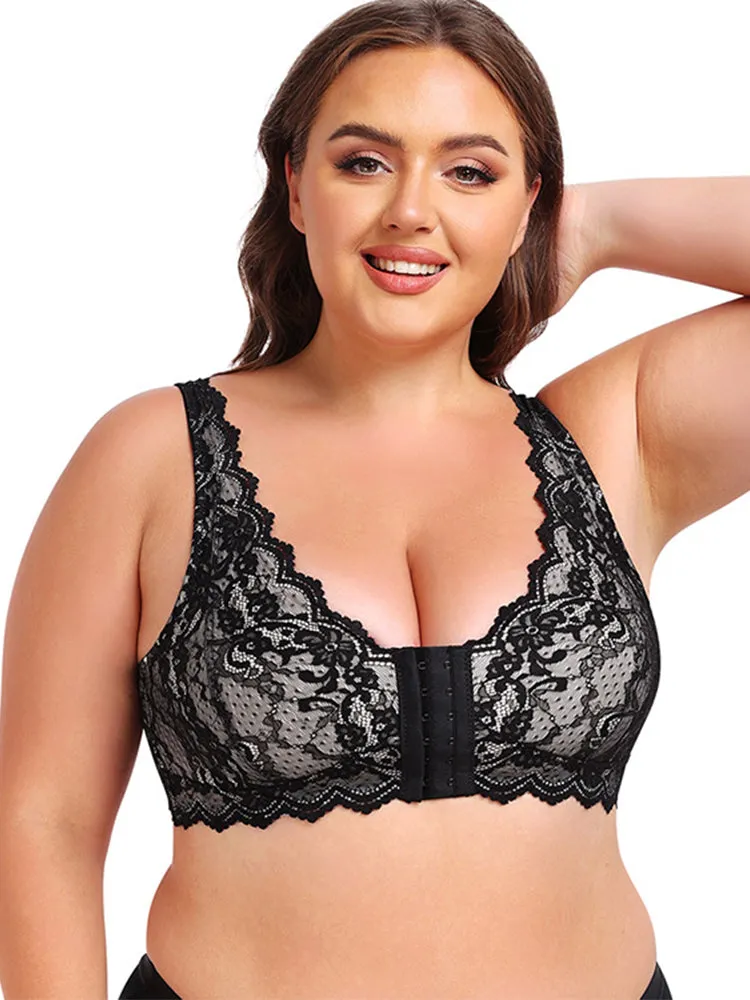 Lace Full Coverage Plus Size  Wireless Bra