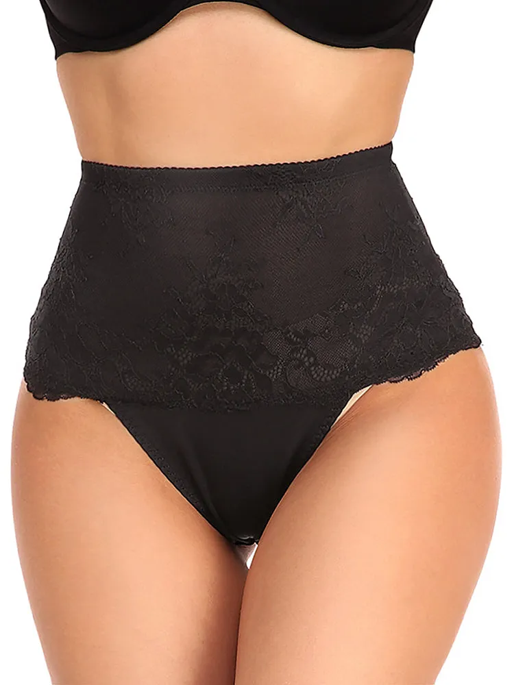 Lace High Waisted Tummy Control Waist Shaper Thong Panties