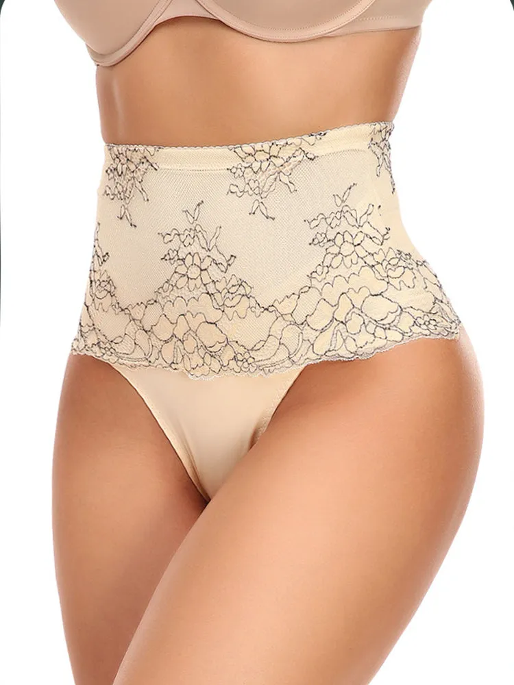 Lace High Waisted Tummy Control Waist Shaper Thong Panties