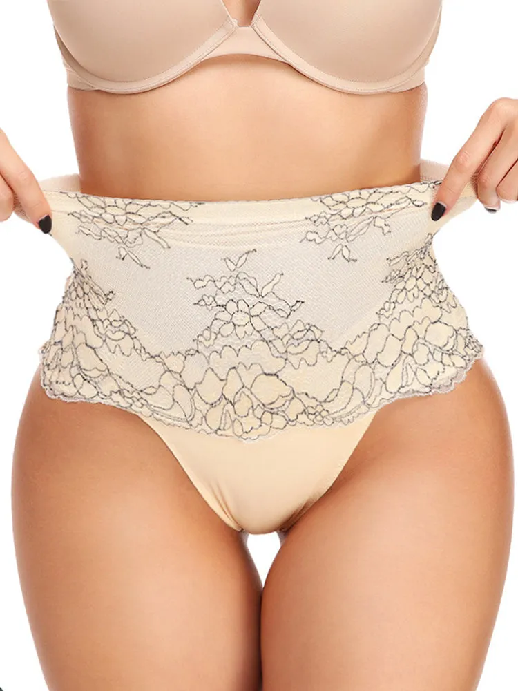 Lace High Waisted Tummy Control Waist Shaper Thong Panties