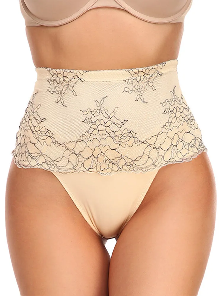 Lace High Waisted Tummy Control Waist Shaper Thong Panties