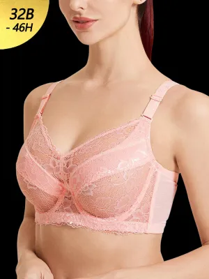 Lace Jacquard Underwire See Through Non Padded Bra