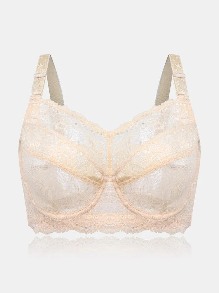 Lace Jacquard Underwire See Through Non Padded Bra