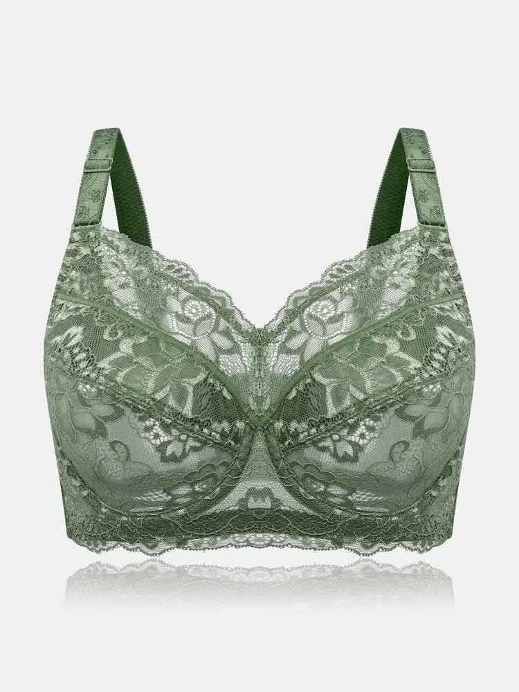 Lace Jacquard Underwire See Through Non Padded Bra