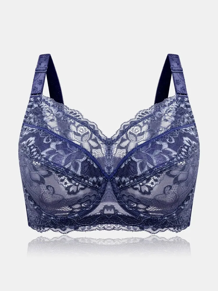 Lace Jacquard Underwire See Through Non Padded Bra
