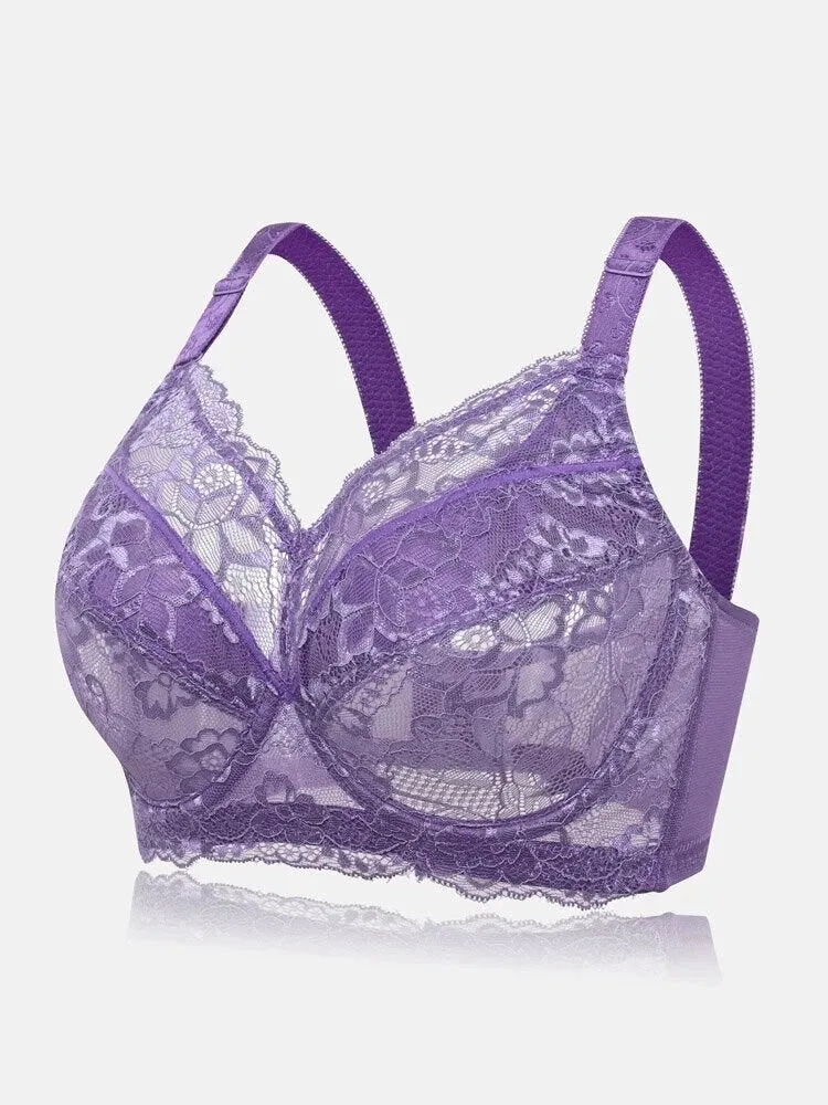 Lace Jacquard Underwire See Through Non Padded Bra