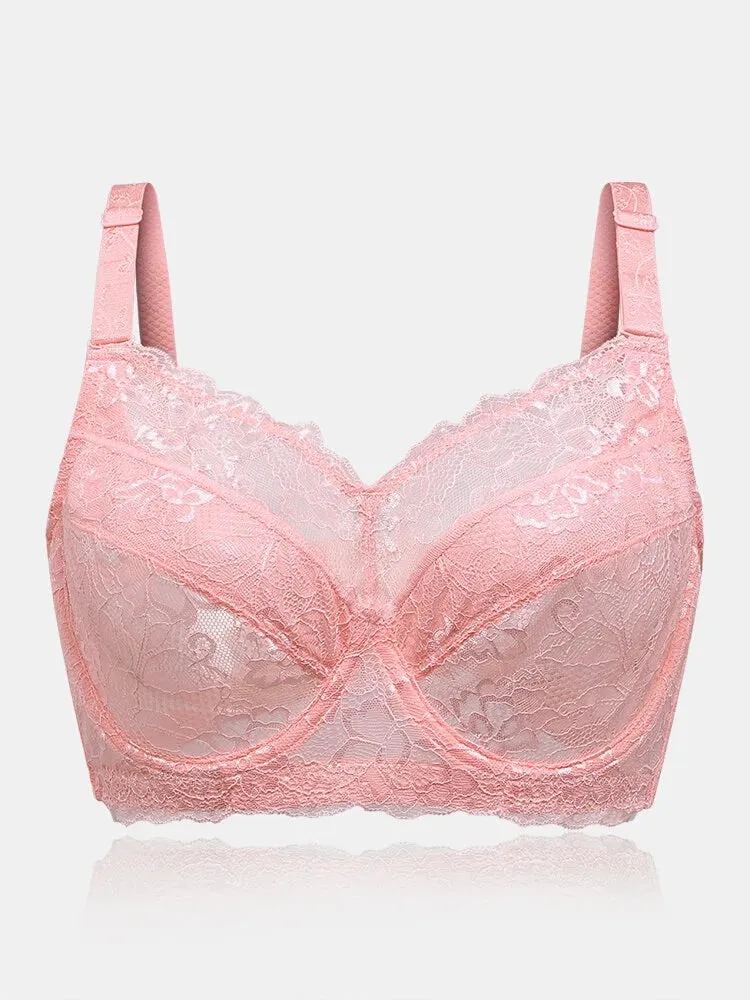 Lace Jacquard Underwire See Through Non Padded Bra