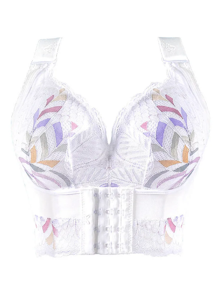 Lace Longline Wireless Support Wide Straps Bras with Front Buckle