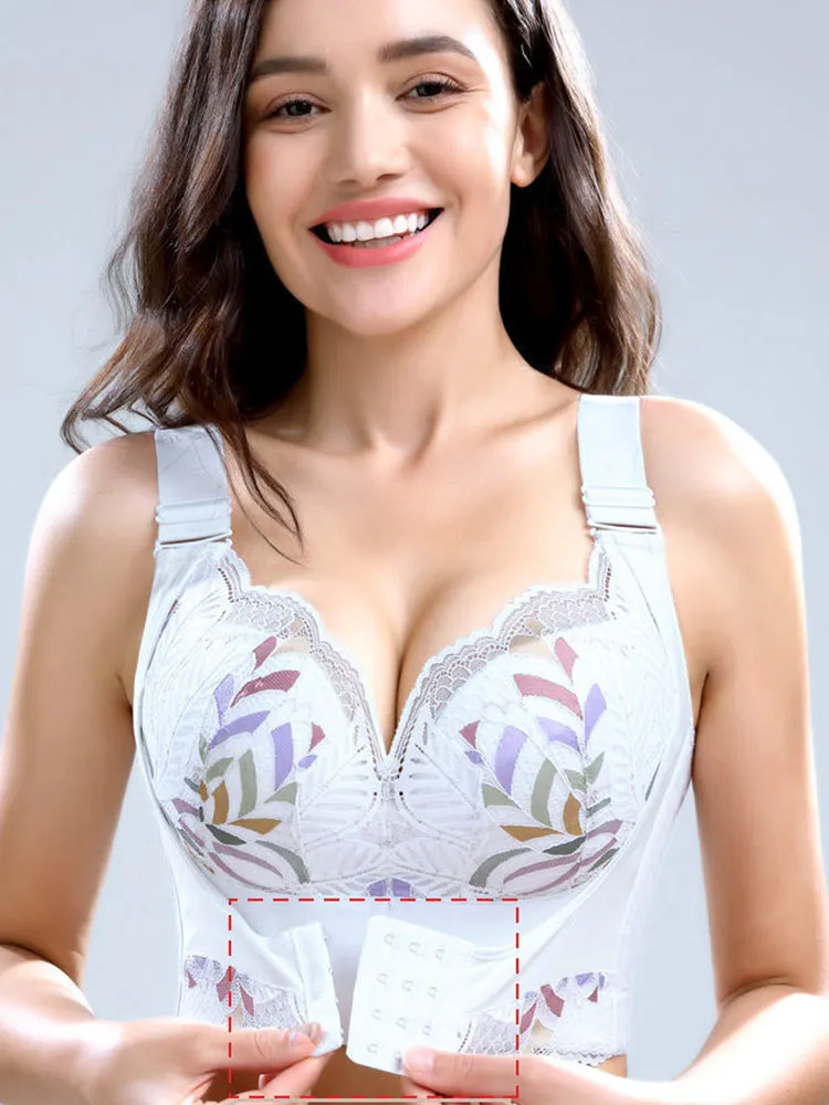 Lace Longline Wireless Support Wide Straps Bras with Front Buckle