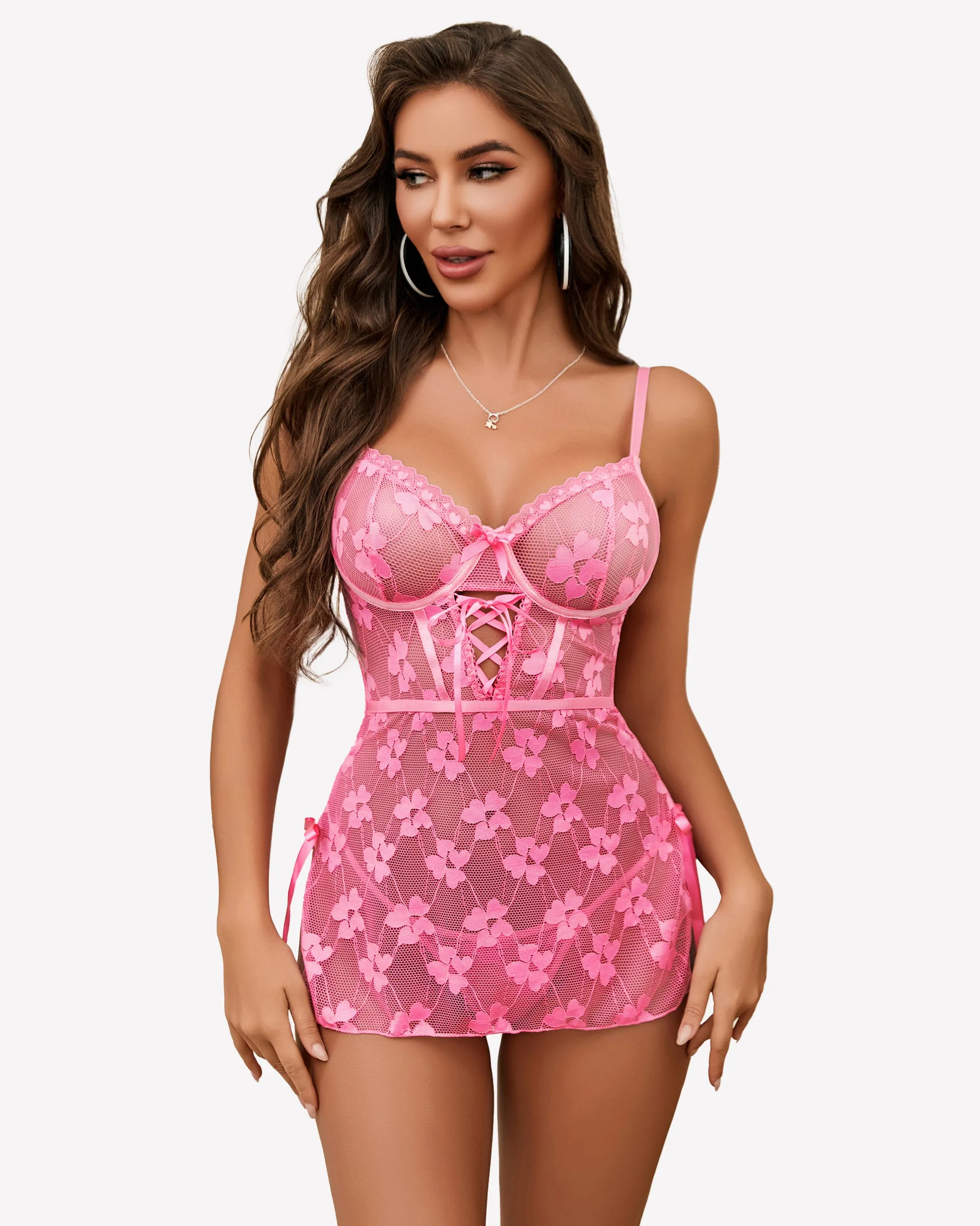 Lace Mesh Side Slit Nightwear