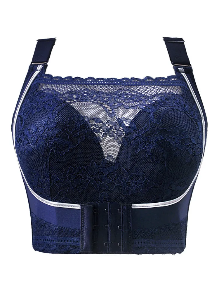 Lace Minimizer Wireless Support Bra with Front Buckle