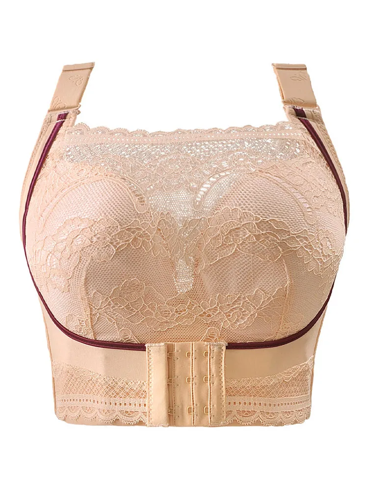 Lace Minimizer Wireless Support Bra with Front Buckle