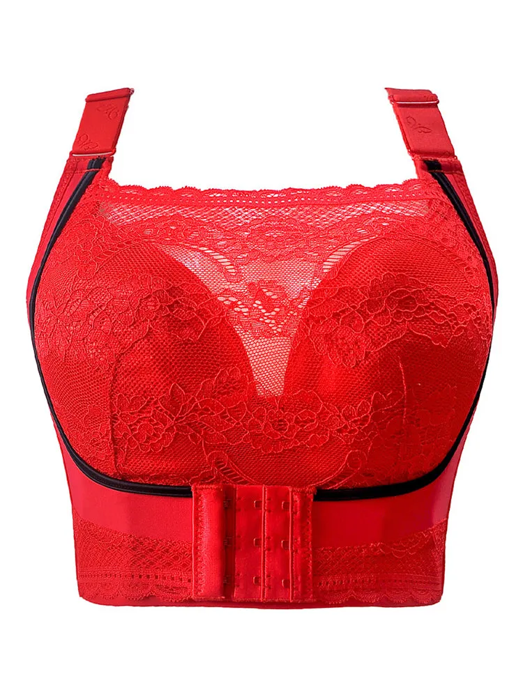 Lace Minimizer Wireless Support Bra with Front Buckle