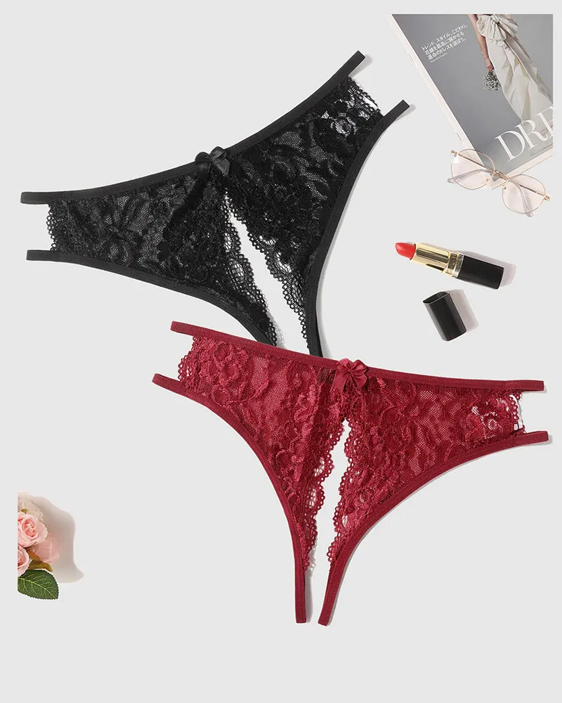 Lace Panties Floral Lace Briefs with Bow