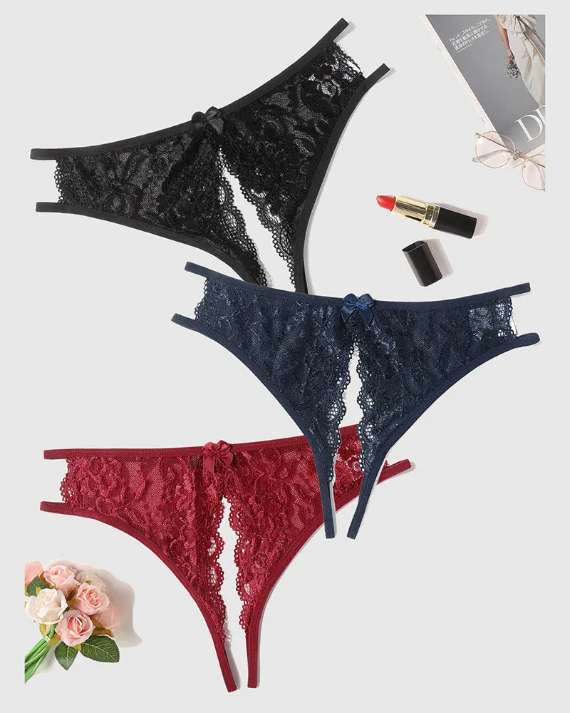 Lace Panties Floral Lace Briefs with Bow