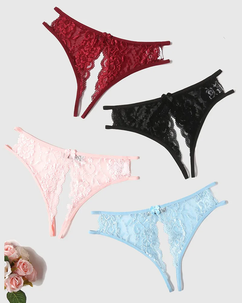 Lace Panties Floral Lace Briefs with Bow