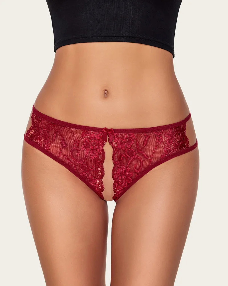 Lace Panties Floral Lace Briefs with Bow