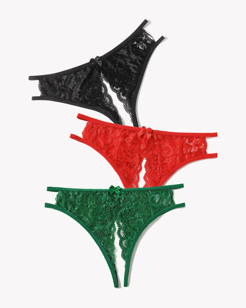 Lace Panties Floral Lace Briefs with Bow