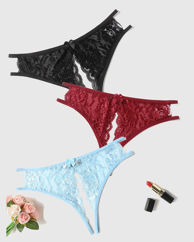 Lace Panties Floral Lace Briefs with Bow