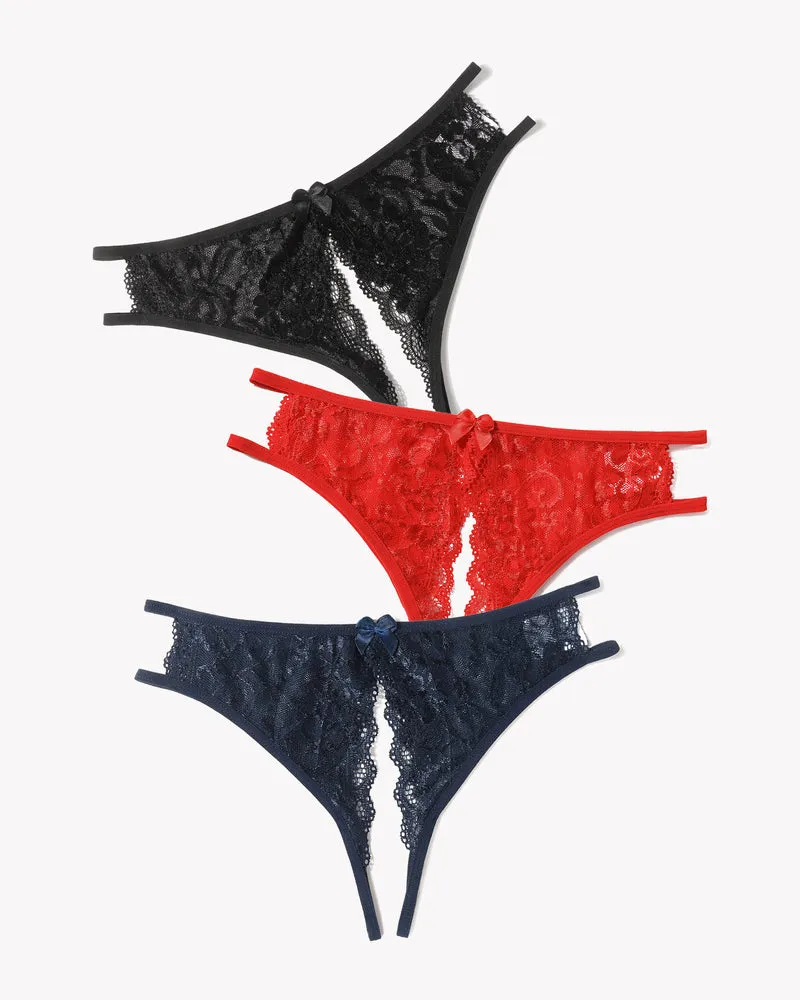 Lace Panties Floral Lace Briefs with Bow