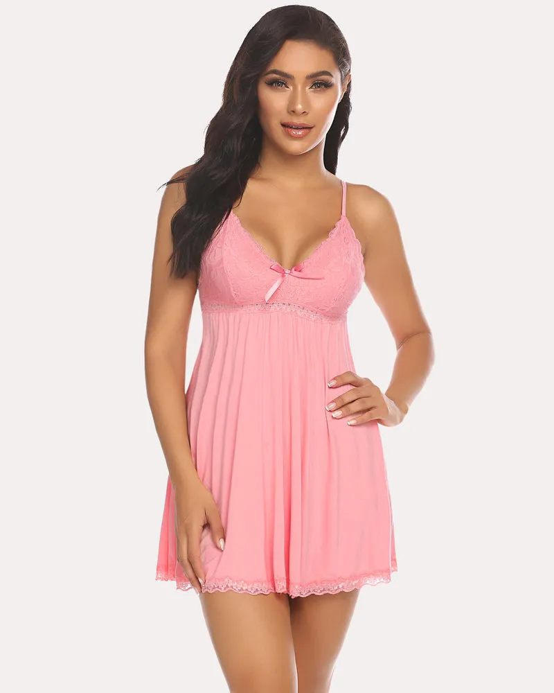 Lace Print V-neck Modal Babydoll