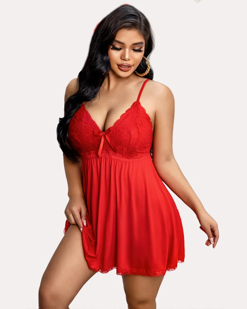 Lace Print V-neck Modal Babydoll