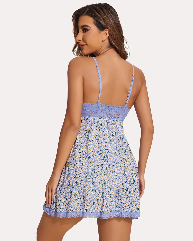 Lace Print V-neck Modal Babydoll