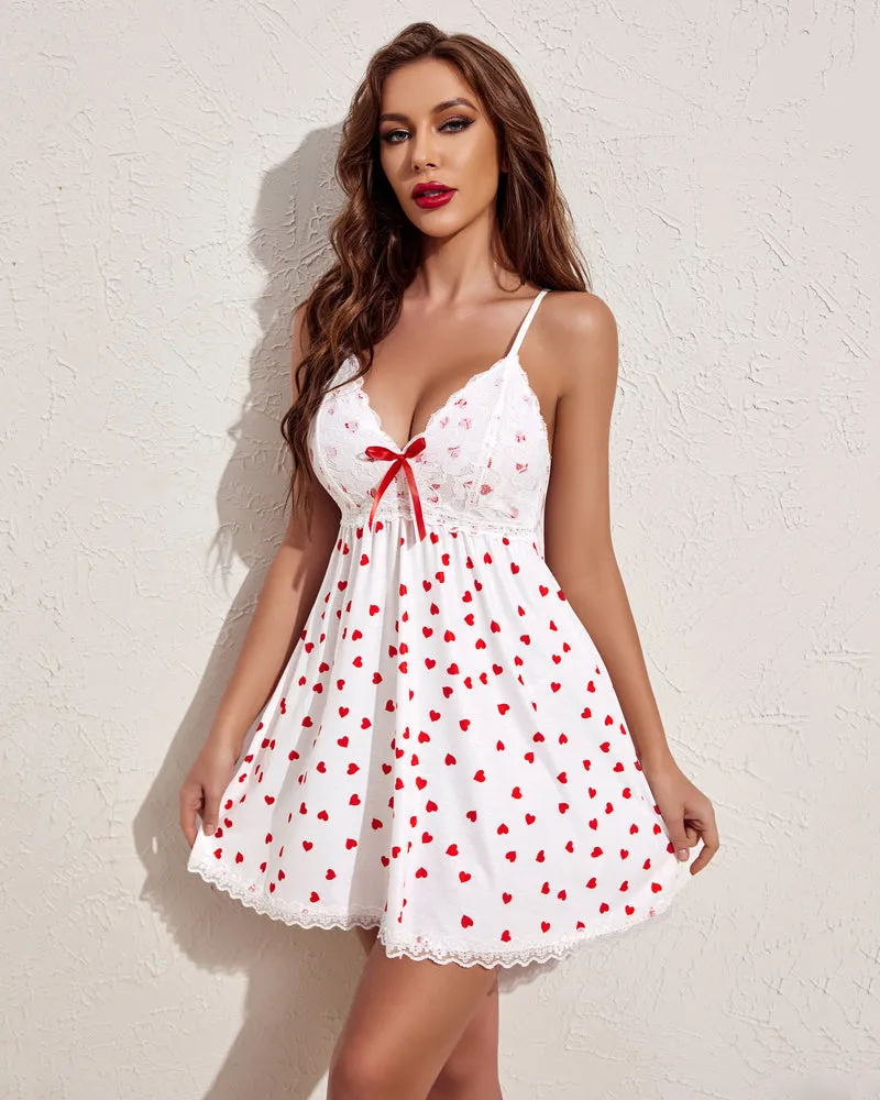 Lace Print V-neck Modal Babydoll